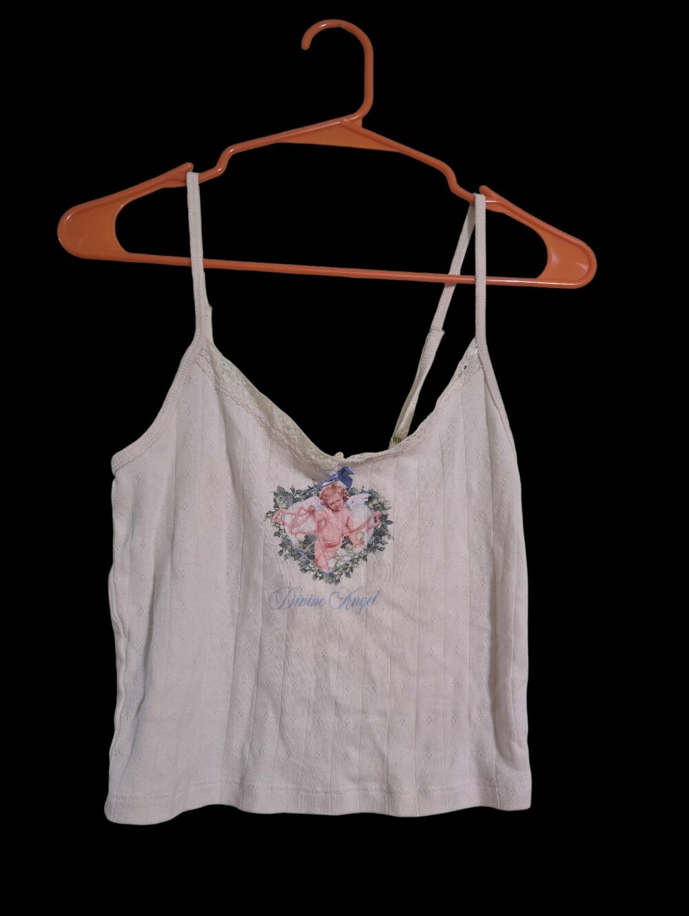 Vintage | Angel Graphic Lace-Trim Cami Tank Top